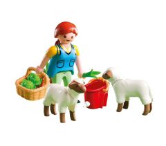 PLAY4765 - Agricultrice avec Moutons et accessoires PLAYMOBIL - Contient : 11 Pièces