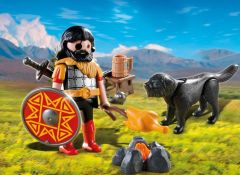 PLAY4769 - Guerrier barbare PLAYMOBIL avec son chien et accessoires - Contient : 12 Pièces
