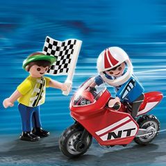 PLAY4780 - Deux Enfants avec Mini Moto de Course - Contient : 13 Pièces