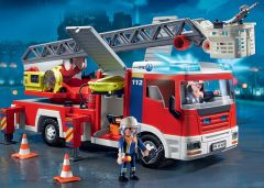 PLAY4820 - Camion de pompiers Grande echelle avec pompiers et accessoires PLAYMOBIL - Contient : 14 Pièces