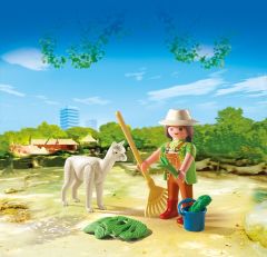PLAY4944 - Soigneur avec bébé alpaga et accessoires PLAYMOBIL - Contient : 9 Pièces