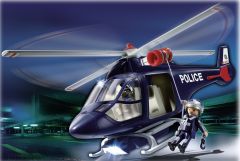 PLAY5183 - Hélicoptère de Police avec 2 personnages et Projecteur - Contient : 24 Pièces