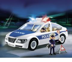 PLAY5184 - Voiture de Police avec lumières clignotantes , policier et accessoires PLAYMOBIL - Contient : 35 Pièces