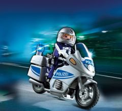 PLAY5185 - Moto de police avec lumière clignotante , motard et accessoires PLAYMOBIL - Contient : 8 Pièces