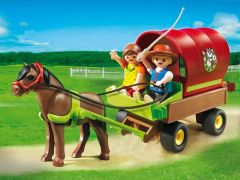 PLAY5228 - Figurine de 2 Enfants avec roulotte , Cheval et accessoires - Contient : 30 Pièces