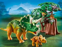 PLAY5234 - Explorateur dans l'abre avec le tricératops et son petit PLAYMOBIL - Contient : 13 Pièces