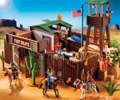 PLAY5245 - Fort des Soldats Américains avec soldat , Indiens , Chevaux et accessoires - Contient : 373 Pièces