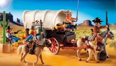PLAY5248 - Chariot avec Cow-Boys , Bandits , chevaux et accessoires PLAYMOBIL - Contient : 82 Pièces