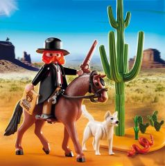 PLAY5251 - Shérif à cheval avec son chien et accessoires PLAYMOBIL - Contient : 22 Pièces
