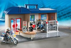 PLAY5299 - Commissariat de police transportable PLAYMOBIL avec poilicier et voleur  - Contient : 69 Pièces