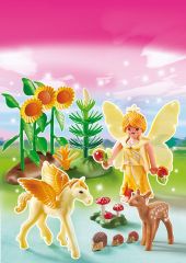 PLAY5353 - Fée d'Automne avec poulain orange , animaux de la forêt et accessoires PLAYMOBIL - Contient : 40 Pièces