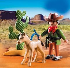 PLAY5373 - Cow-boy avec son poulain et accessoires PLAYMOBIL Contient : 11 Pièces