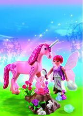 PLAY5443 - Fée Coquette PLAYMOBIL avec Licorne rose - Contient : 24 Pièces