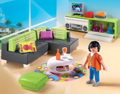 PLAY5584 - Salon moderne avec garcon et décoration PLAYMOBIL - Contient : 43 Pièces