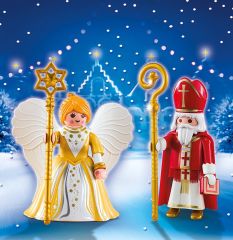 PLAY5592 - Pack de  figurines de Saint Nicolas et L'Ange Dore avec leurs accessoires PLAYMOBIL - Contient : 2 Pièces