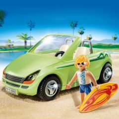 PLAY6069 - Surfeur avec voiture cabriolet avec accessoires PLAYMOBIL - Contient : 26 Pièces