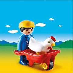 PLAY6793 - Fermier PLAYMOBIL avec brouette et sa poule - Contient : 3 Pièces