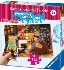 RAV05607 - Puzzle de 12 Pièces en plastique du dessin animé MASHA ET MICHKA Dimensions : 26 x 18 cm