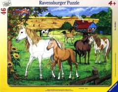 RAV066469 - Puzzle Cadre de 46 Pièces Dimensions : 37x29 cm - Les Chevaux dans l'enclos