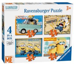 RAV06868 - 4 Puzzles de 12, 16, 20, 24 Pièces du dessin animé Les Minions Dimensions : 19 x 14 cm