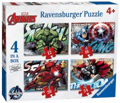 RAV07021 - 4 Puzzles de 12, 16, 20, 24 Pièces du dessin animé Avengers Dimensions : 19 x 14 cm