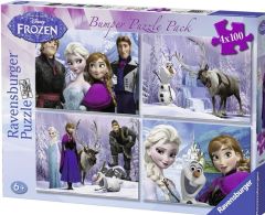 RAV07029 - 4 Puzzles de 100 Pièces du dessin animé La Reine des Neiges - Aventure au pays des Neiges Dimensions : 36 x 26 cm