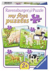 RAV070770 - Boîte de 4 Puzzles de 2,4,6,8 Pièces sur les animaux de la ferme