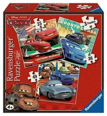 RAV072583 - Boîte 3 Puzzles de 25,36,49 Pièces du dessin animé CARS 2