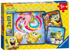 RAV09384 - 3 Puzzles de 49 Pièces du dessin animé Bob L'Éponge Dimensions :  21 x 21 cm