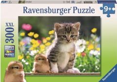 RAV13064 - Puzzle de 300 Pièces avec un chaton et un poussin Dimensions : 49 x 36 cm