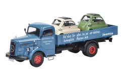 SCH3048 - Camion 4x2 MERCEDES BENZ L6600 plateau chargement de voitures BMW Isetta