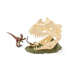 SHL42348 - Figurine de l'univers des Dinosaure - Grand piége crâne avec Vélociraptor
