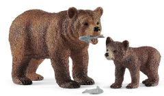 SHL42473 - Figurine de l'univers des animaux sauvages - Maman Grizzly avec ourson