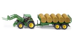 SIK3862 - Tracteur JOHN DEERE 6820 équipé du chargeur à fourche et d'un plateau 2 essieux avec balles rondes