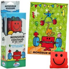 SMIJDP015 - Puzzle Monsieur Costaud et ses amis – 40 pièces avec figurine