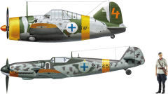 HAW02439 - Maquette à assembler et à peindre - B-239 Buffalo et Avion Messerschmitt  Bf109G-6 avec figurine