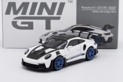 MGT00853-L - Voiture de couleur blanc avec jantes bleues indigo - PORSCHE 911 992 GT3 RS Weissach