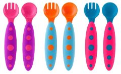 Accessoires pour bébé - Set de 6 Couvert couleurs Bleu, Rose et Orange
