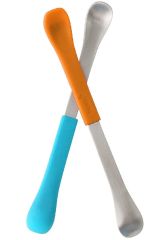 Accessoires pour bébé - Set de 2 Cuillères 2 en 1 de couleur bleu et orange