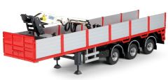 TEK68058 - Remorque plateau pour transport de brique 3 essieux équipé d'une grue KENNIS