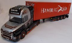 TEK68866HAMBOURG - Camion 4x2 SCANIA Topline type Torpedo Regis et semi 3 essieux porte container avec container Hamburg