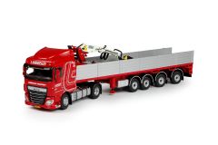 TEK69587 - Camion DAF XF106 SC 4x2 avec plateau + grue de chargement aux couleurs du transporteur LAMBREGTS