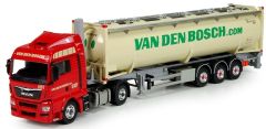 TEK71655 - Camion 4x2 MAN TGX XXL et remorque porte conteneur 3 essieux avec silo conteneur aux couleur Van den Bosch