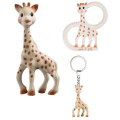 VUL220114 - Accessoires pour bébé SOPHIE LA GIRAFE - Un jouet, un anneau de dentition et un porte clés