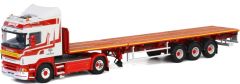 WSI01-1265 - Camion 4x2 SCANIA R Highline et remorque plateau 3 essieux extensible aux couleurs transport Brame