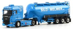 WSI01-1273 - Camion 4x2 SCANIA R6 Highline avec semi silo 3 essieux aux couleurs des transports SILO MELMER
