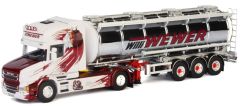 WSI01-1509 - Camion 4x2 SCANIA T6 type Torpedo avec semi citerne 3 essieux aux couleurs WEWER
