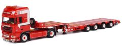 WSI01-1572 - Camion 4x2 DAF XF 105 SSC avec semi porte engins 4 essieux aux couleurs W.P DE KONING