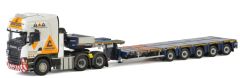 WSI01-2220 - Camion SCANIA R13 Streamline Topline aux couleur Ainscough et remorque plateau MCO-PX extensible 5 essieux