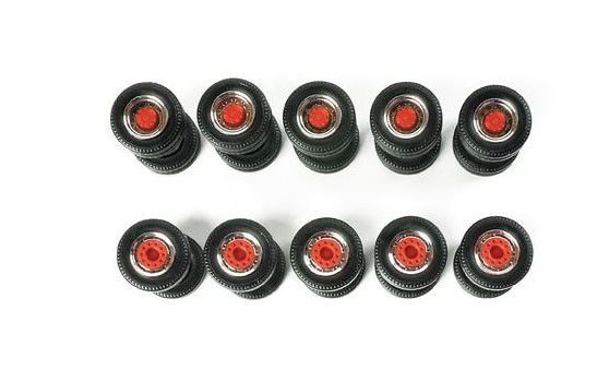 Jeu D'essieux Et Pneus Jumelés Herpa 1/87 Pour Tracteurs - Finition Chrome Et Rouge, Accessoire Neuf